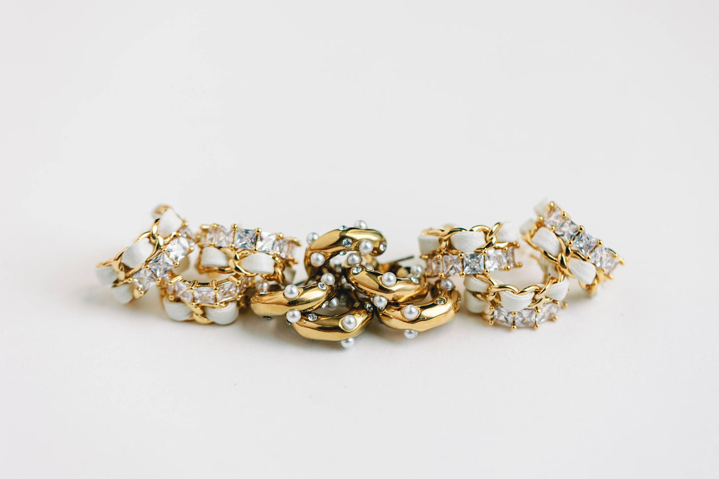 Diamond and Pearl Chunky Huggie Earrings