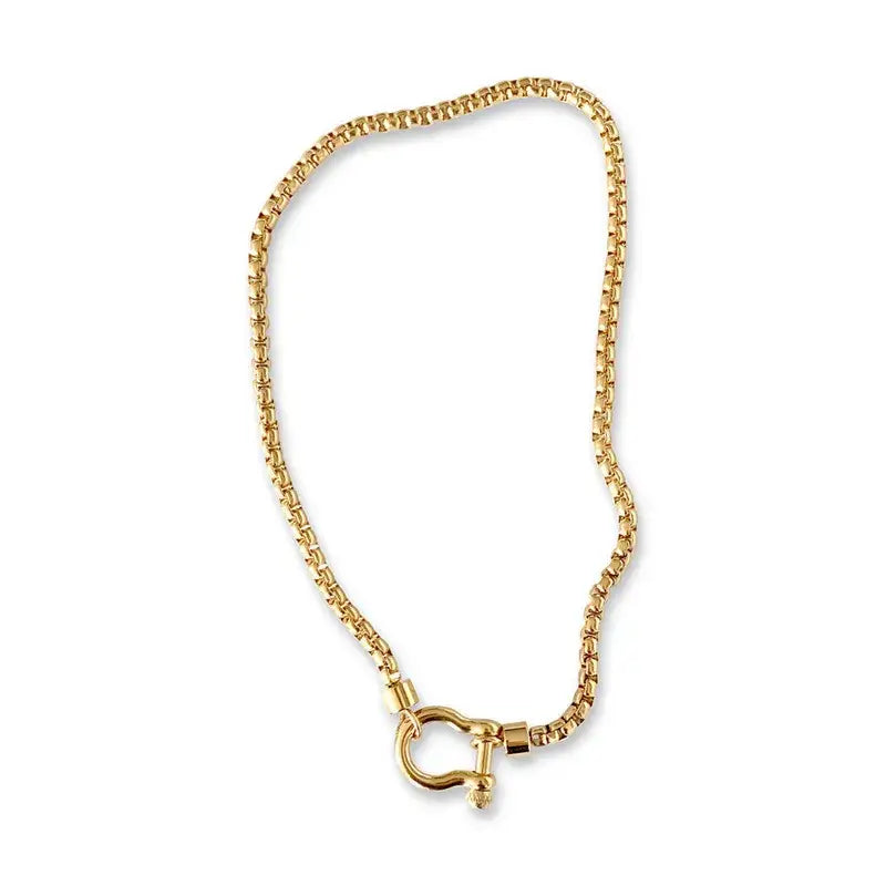 18K Gold Plated Stainless Steel Rope Buckle Chunky Necklace: Yellow Gold