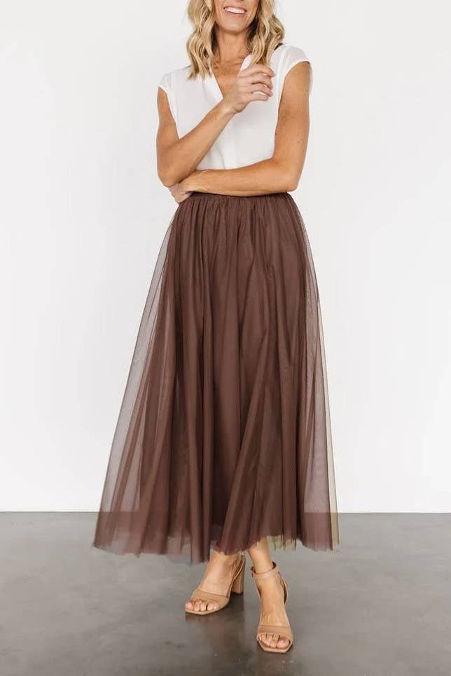 flowy tulle pleated skirt, brown