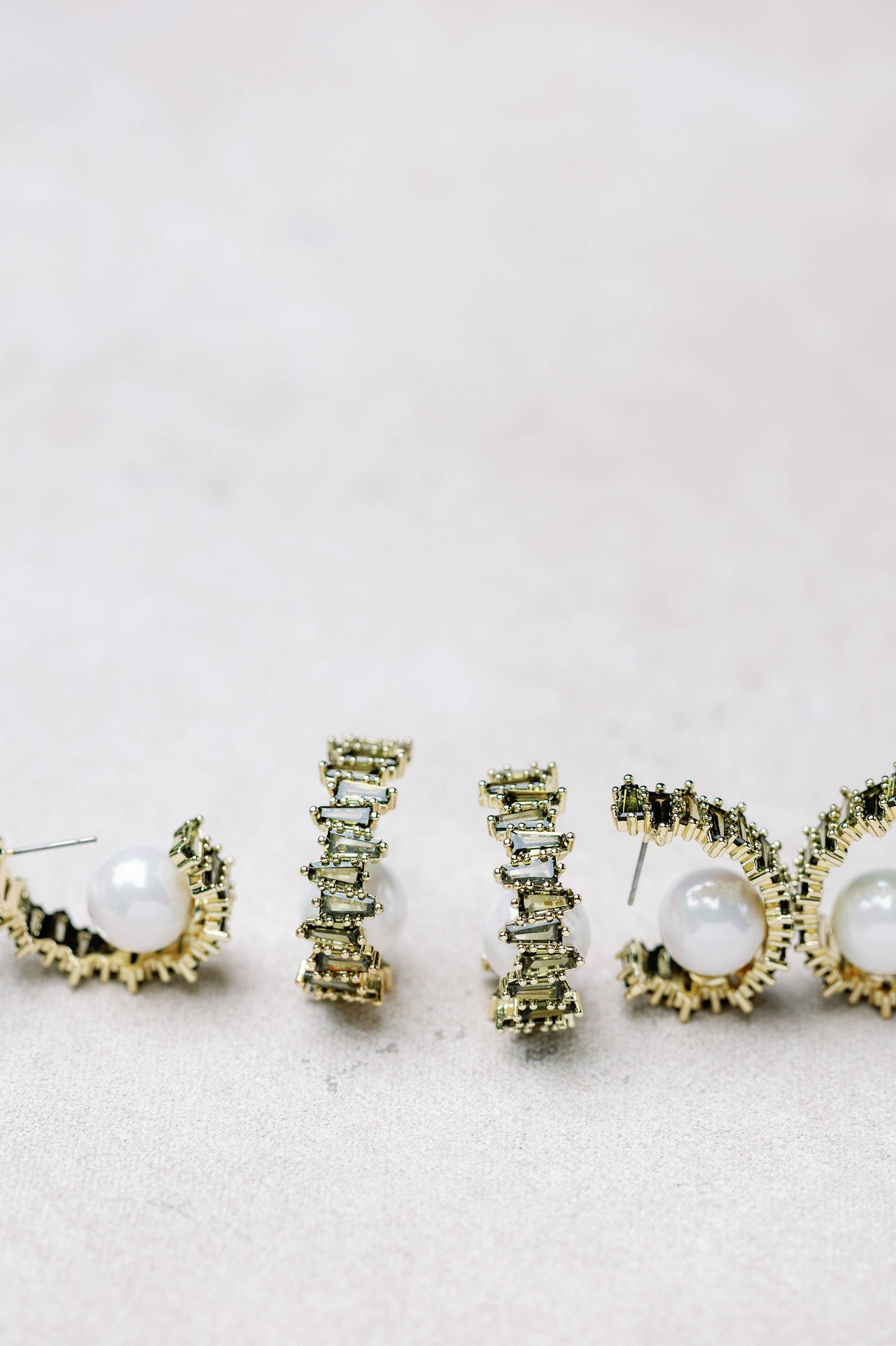 Green Rhinestone and Pearl Hoop Earrings