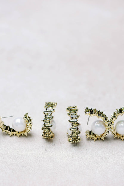 Green Rhinestone and Pearl Hoop Earrings