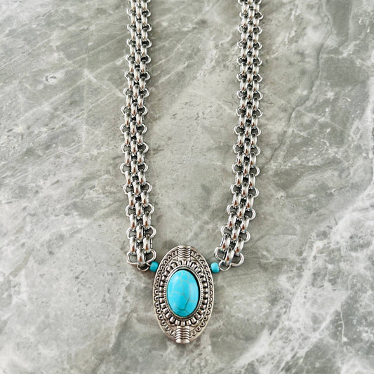 Boho Silver chunky chain with turquoise detail