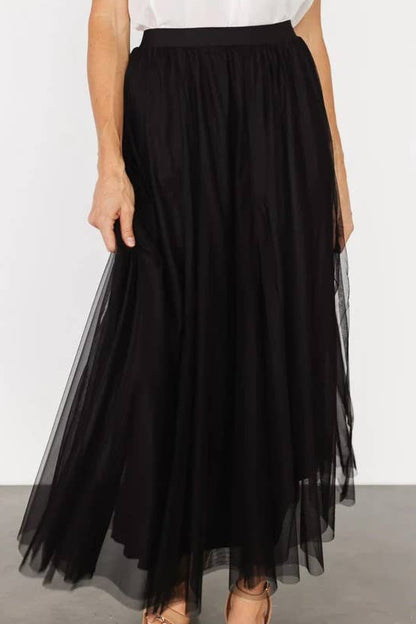 flowy tulle pleated skirt, black