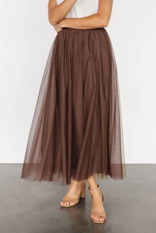 flowy tulle pleated skirt, brown