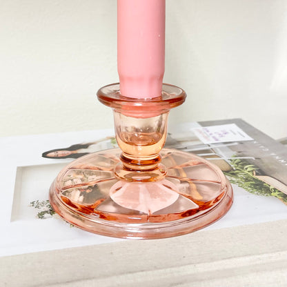 glass candlestick holder, pink