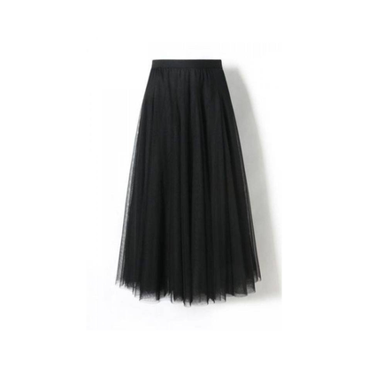 flowy tulle pleated skirt, black