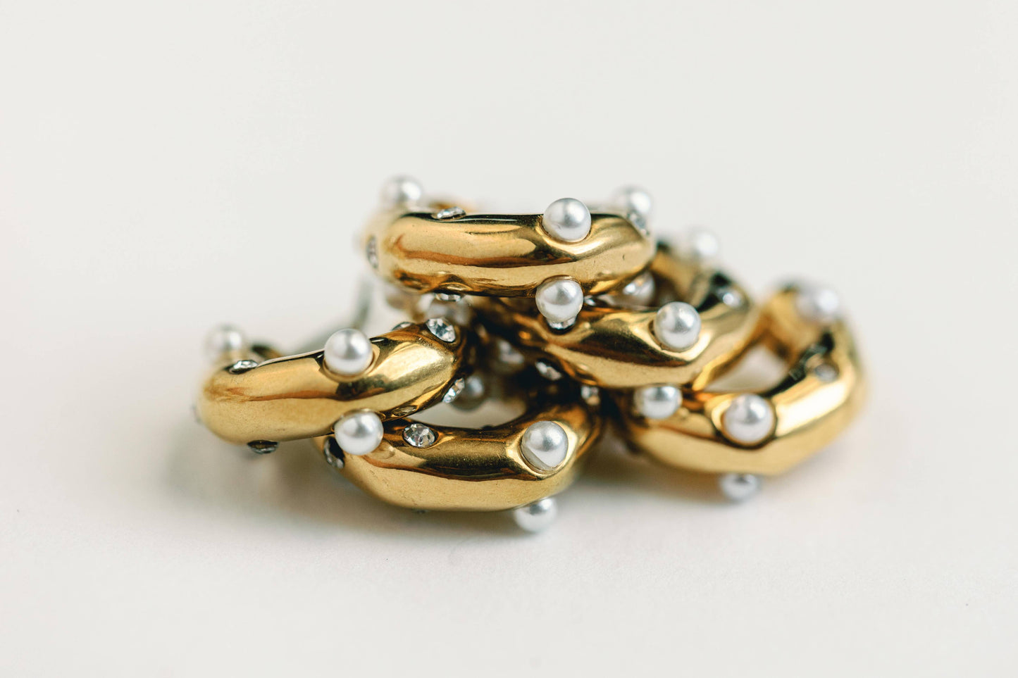 Diamond and Pearl Chunky Huggie Earrings