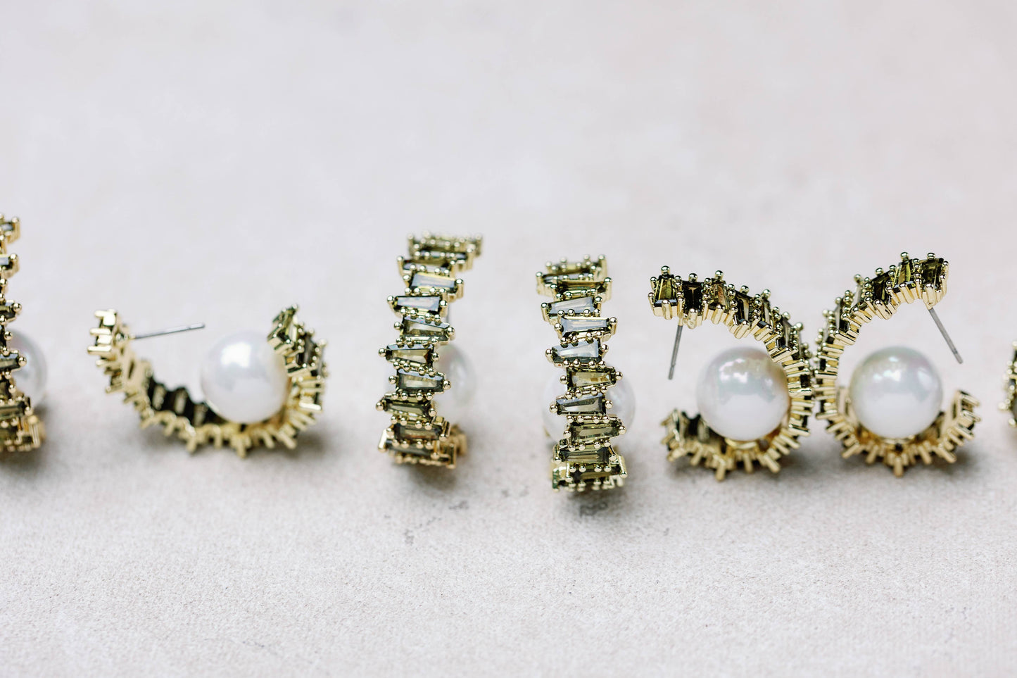 Green Rhinestone and Pearl Hoop Earrings