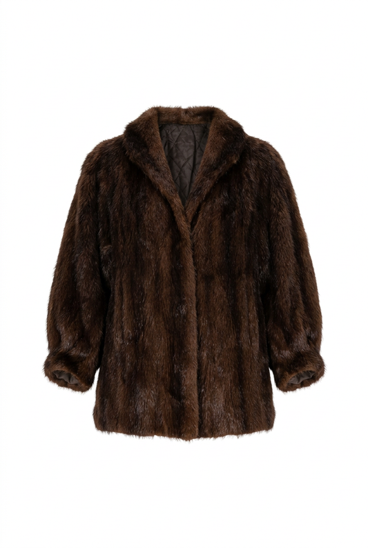 Vintage Dyed Beaver Fur Long Coat Jacket Brown Lined
