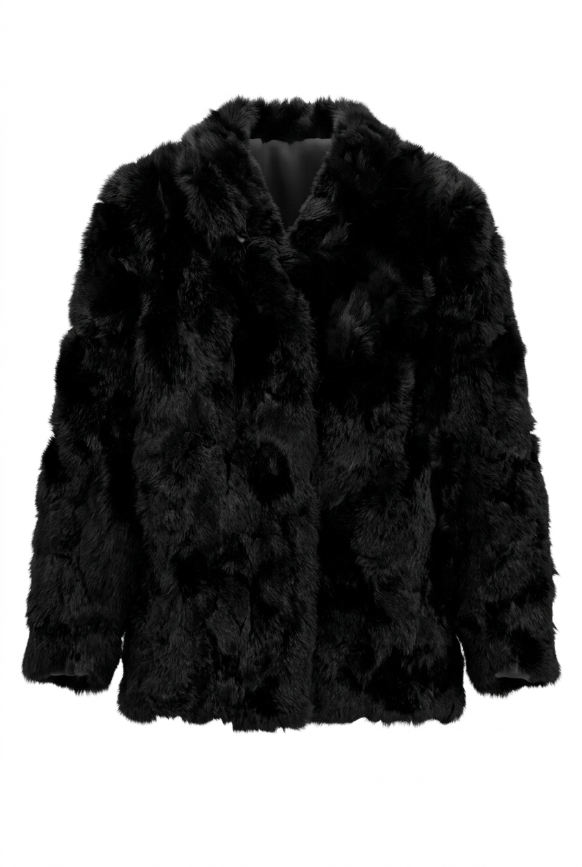 Somerset Furs Women's Black 100% Rabbit Fur Coat Jacket Size Medium Vintage