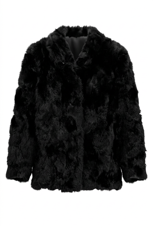 Somerset Furs Women's Black 100% Rabbit Fur Coat Jacket Size Medium Vintage