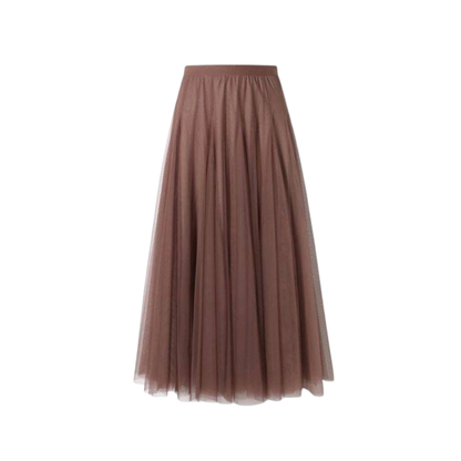 flowy tulle pleated skirt, brown
